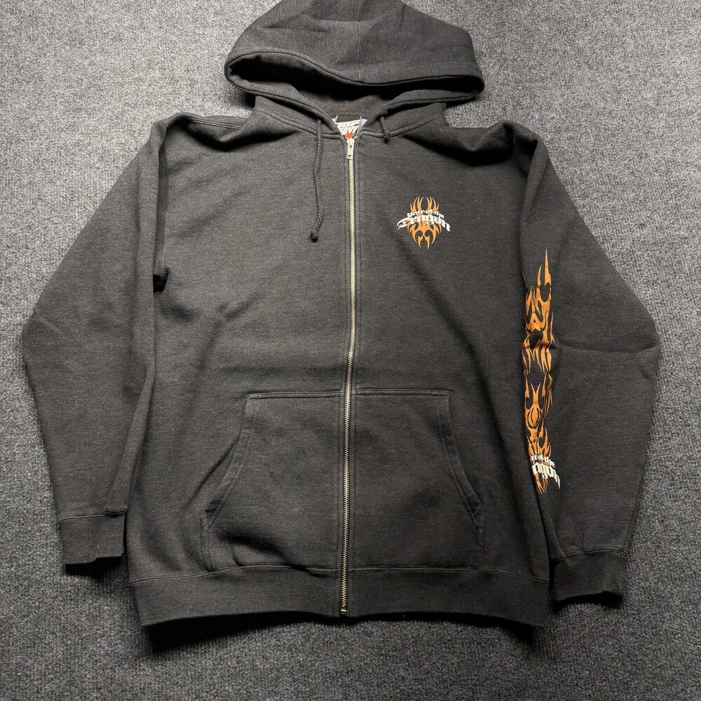 Top Heavy Hoodie Mens Medium Gray Full Zip Fleece Dragon Tiger Flames Graphic